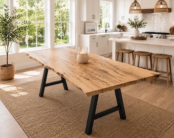 Live Edge Maple Dining Table: Wormy Ambrosia, Amish Handcrafted