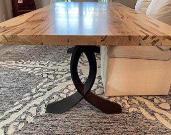 Live Edge Maple Dining Table: Amish Crafted Kitchen Table with Metal Base
