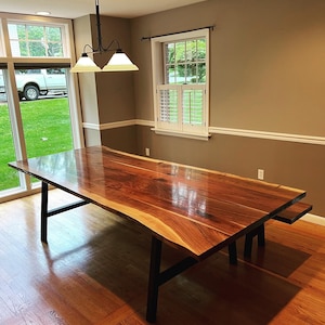 Black Walnut Live Edge Dining Table: Amish Made with Metal Base