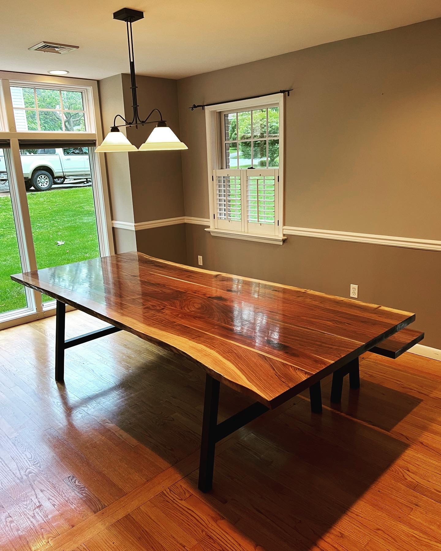 Black Walnut Live Edge Table | Live Edge Amish Made | Custom Made Live Edge Kitchen Table | Quality Hand Made | Metal Bases | Free Delivery