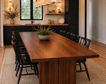 The "Lancaster" Modern Black Walnut Dining Table | Handmade Amish Dining Table | Solid Walnut Farmhouse Table | Luxury Dining Room Furniture
