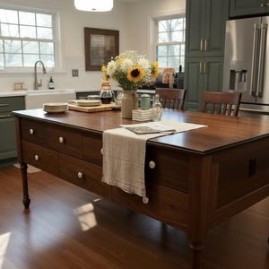 French Country Farmhouse Inspired Kitchen Island | Classic European Kitchen | Amish Hand Crafted Heirloom Furniture