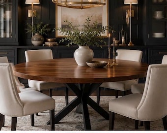 Amish Handcrafted Circular Dining Table with Pedestal Base - Spider Metal Base - Breakfast Nook Table