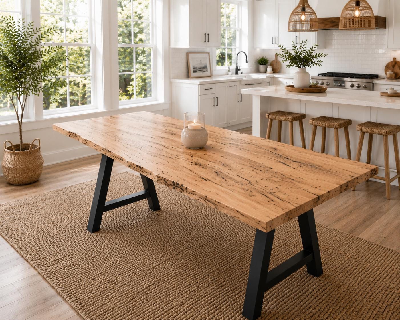 Amish Handcrafted Wormy Maple Live Edge Table: Metal Base - Etsy