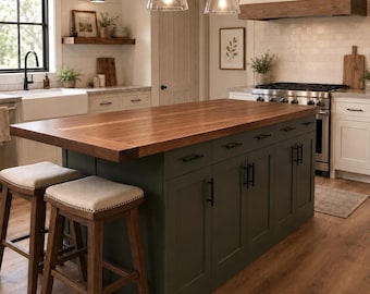 Black Walnut Butcher Block Kitchen Island Top - Amish Made