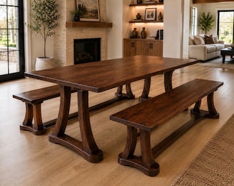 The "Paradise" Amish Handcrafted Walnut Dining Table | Farmhouse Cuved Walnut Legs