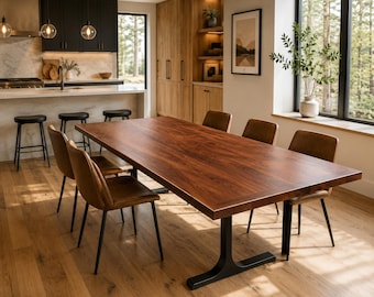 Amish Made Black Walnut Dining Table | Modern Solid Wood Dining Table | Handmade Heirloom Kitchen Table | Custom Dining Room Furniture