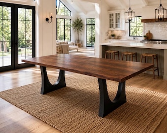 Amish Handcrafted Black Walnut Dining Table: Modern Metal Base, Custom Made