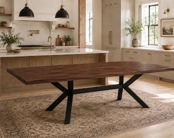 Custom Black Walnut Dining Table | Amish Made Solid Wood Table | Modern Spider Leg Base | Handmade Farmhouse Dining Table