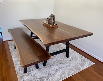 Live Edge Dining Table: Handcrafted Amish Solid Wood with Metal Legs