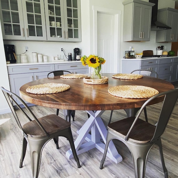 Mesa redonda de comedor y cocina, mesa de granja moderna, mesas de cocina  circulares hechas a medida, artesanía amish, mesa de comedor de pedestal -   España