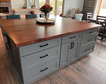 Amish Black Walnut Butcher Block Countertop: Custom Kitchen Island - Top Only