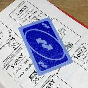 Marcapáginas de cartas del Uno Reverse - Plástico impreso en 3D - Regalo de meme gamer, niño y youtuber