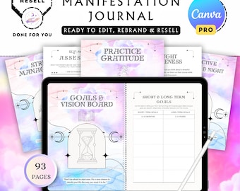 PLR MRR 369 Manifestation Journal Canva | Law of Attraction Goal Setting Planner | Editable Commercial Resell Rights