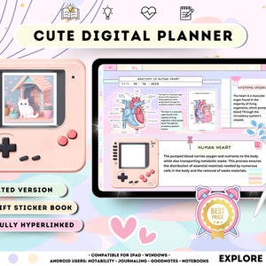 Kawaii Digital Planner: Undated Daily, Weekly, Monthly (Hyperlinked)