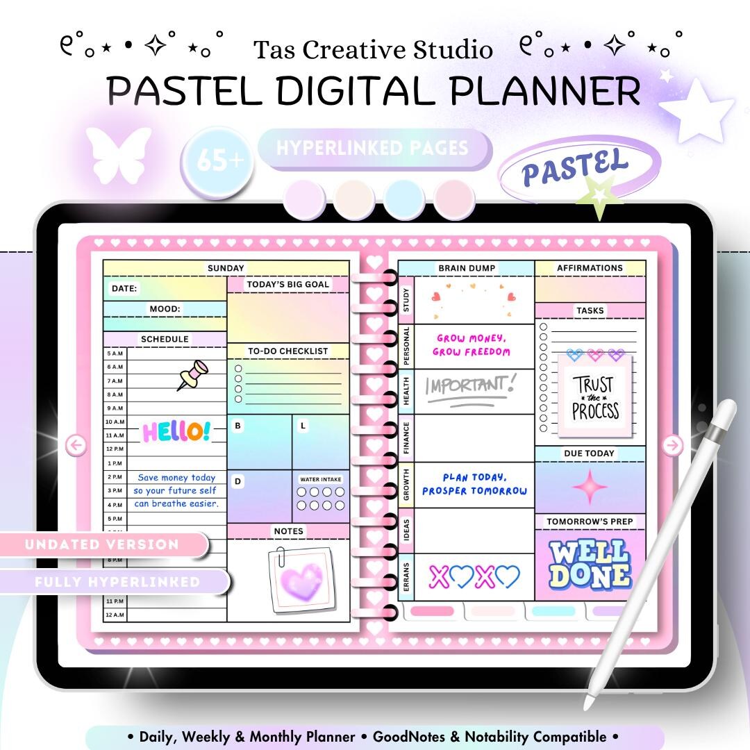 Cute Pink Undated Digital Planner Daily Life for Goodnotes iPad ...