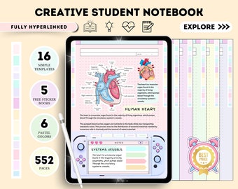 Digital Notebook | GoodNotes Notebook, Ipad Notebook, Student Notebook, Notability Templates, Notebook Journal, Dotted, Lined, Grid, Cornell