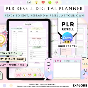 PLR Undatierter Digitaler Planner: Wiederverkaufsrechte Canva Vorlage