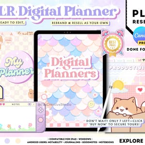 PLR Resell Digital Planner, Canva Template, Editable Planner, Hyperlinked, iPad Goodnotes Planner, Resell Rights, Undated Digital Planner