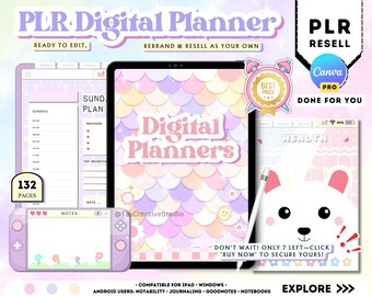 Plantilla digital de Canva para planificador PLR MRR lista para usar 2025-2027 / Totalmente editable. Licencia comercial con derechos de reventa / Vende tu propio planificador