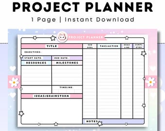 Project Planner Printable PDF | Undated Work & Assignment Task Organizer | Students | Professionals A4 A5 Letter