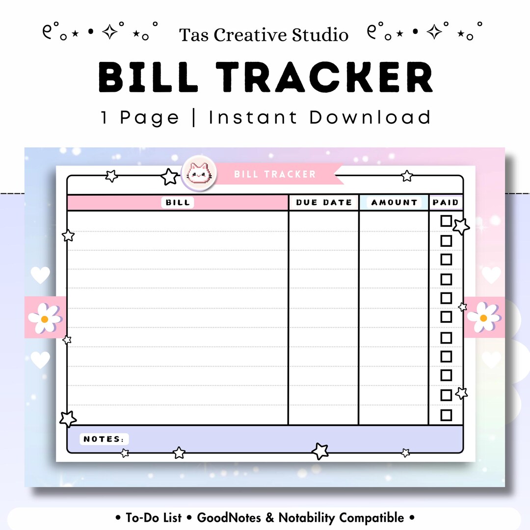 Monthly Bill Budget Tracker Printable PDF | Expense Income Finance ...