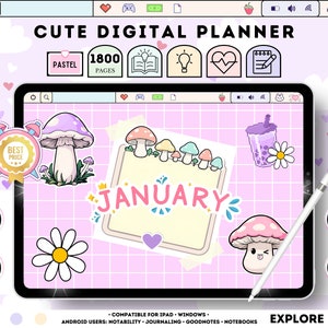 Undated Kawaii Daily Digital Planner/ Cute Digital Planner/ Kawaii Digital Journal/ Planner/ GoodNotes Planner Undated/ Cute Digital Journal