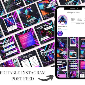 NEON Instagram Post Template, Gaming Instagram, Instagram Game, IG Game Template, Gamer Social Media, Neon Feed Instagram, Fitness Template