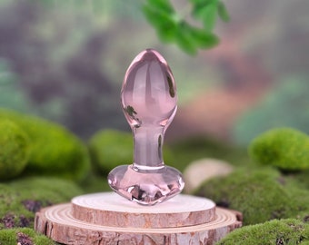 Pink Glass Anal Butt Plug with Heart Base Beginner Anal Sex Toys for Men Women Couples