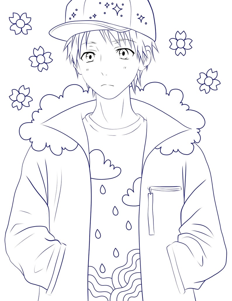 Anime Boy Coloring Page Etsy