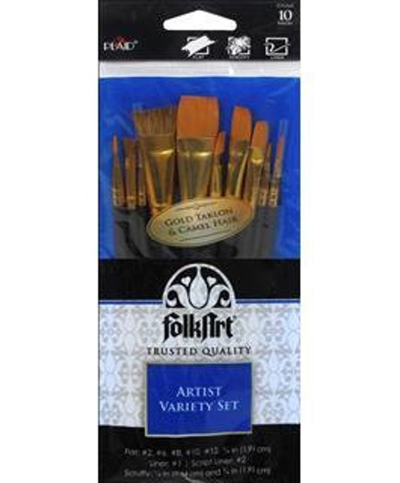 Folkart® 10pc Paint Brush Set Premium Variety Synthetic Flat Brush Liner  Brush Texture Brush Painting Supplies Art Supplies 