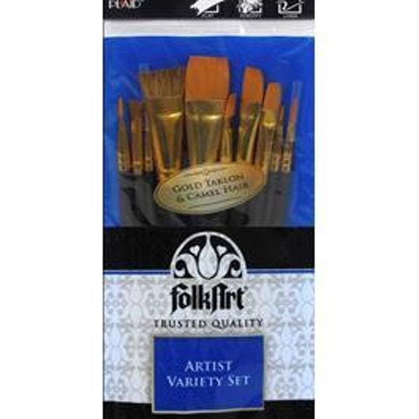 FolkArt® 10pc Paint Brush Set | Premium Variety | Synthetic | Flat Brush | Liner Brush | Texture Brush | Painting Supplies | Art Supplies