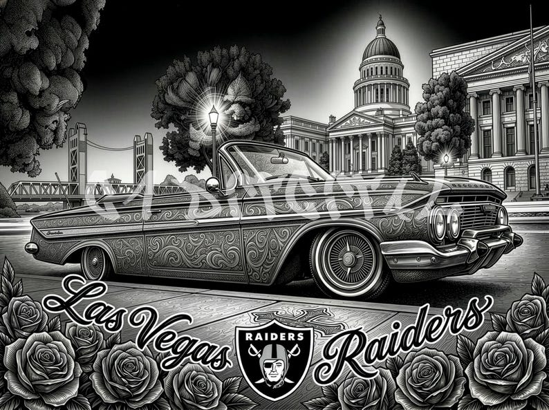 Raiders Low Rider Impala Las Vegas Raiders Lowrider Art Old School T-shirt Sublimation ...