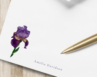 Personalized Iris Flower Stationery / Stationary Set | Purple Flower Notecards | Mardis Gras Gift | Purple Floral Stationary