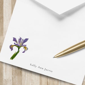 Personalisierte Flagge Iris Briefpapier Set / Flagge Iris Stationary | Lila Grußkarten | Florale Grußkarten | Lila Blume | Karneval Geschenk
