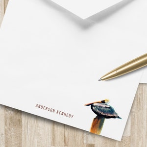 Ensemble de papeterie Pelican personnalisé / stationnaire | Cartes de correspondance côtières personnalisées | Cadeaux de plage | Cadeau nautique en bord de mer | Cartes de notes d'oiseaux