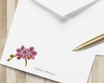 Gepersonaliseerde orchideebloem briefpapier set | Purpere Orchidee Stationair | Bloemen Notitiekaarten | Vrijgezellencadeau | Verjaardagscadeau