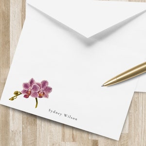 Personalisierte Orchideen-Blumen-Briefpapier-Set | Lila Orchidee Schreibwaren | Florale Grußkarten | Bachelorette Geschenk | Geburtstagsgeschenk