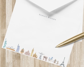 Cities of the World Personalized Stationery / Stationary | World Traveler Notecards | Personalized Luxury Stationery