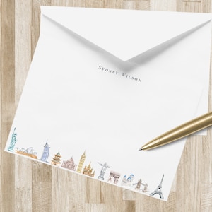 Städte der Welt Personalisiertes Briefpapier / Schreibwaren | World Traveler Notecards | Personalisiertes Luxus-Briefpapier