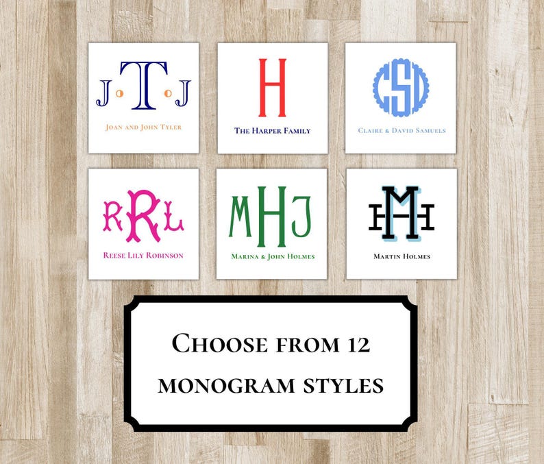 Monogram gift tags. Choose from 12 monogram options. customize in color of your choice. monogram gift tags and monogram stickers. matching monogram stationery and monogram notepads available. customize and personalize with your name and initials.