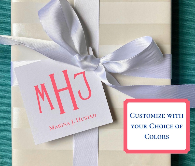 Monogram gift tags. Choose from 12 monogram options. customize in color of your choice. monogram gift tags and monogram stickers. matching monogram stationery and monogram notepads available. customize and personalize with your name and initials.