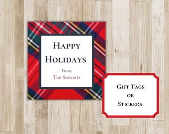 Plaid Christmas Gift Tags or Stickers | Xmas Tartan Plaid Gift Tags | Holiday Gift Tags | Personalized Christmas Gift Tags | Merry Christmas