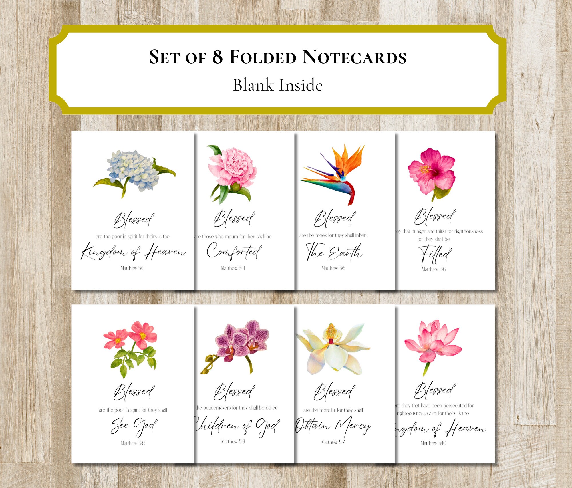 Beatitudes Greeting Cards Set of 8 Bible Verse Folded Notecards Custom ...