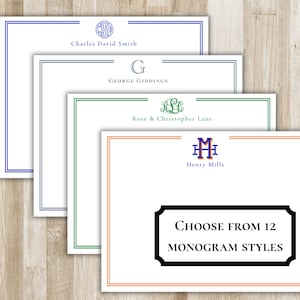 Papelería con monogramas con borde / Tarjetas con monogramas de colores / Juego de papelería de lujo / Tarjetas personalizadas / Monograma personalizado de estilo preppy