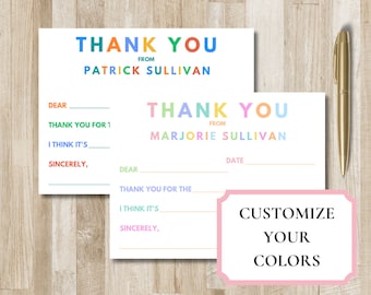Personalized Child Thank You Notes Stationery | Kid Fill In The Blank Stationary | Little Boy Thank You Notes | Little Girl Thank You Card
