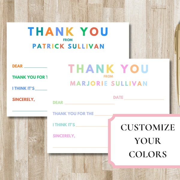 Personalized Child Thank You Notes Stationery | Kid Fill In The Blank Stationary | Little Boy Thank You Notes | Little Girl Thank You Card