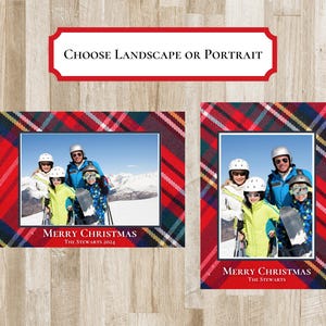 Tartan Plaid Christmas Holiday Card. Photo card. Tartan Plaid - red, green, yellow, blue, white border with photo in the middle. Merry Christmas or Happy Holidays Text with family name. Preppy Xmas Card.  2 sides. portrait or landscape