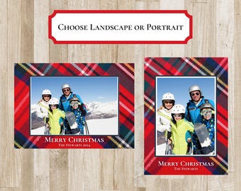 Tartan Plaid Christmas Card | Holiday Photo Card | Preppy Christmas Card | Landscape Xmas Card | Digital File OR Printed Cards | 2 Sides