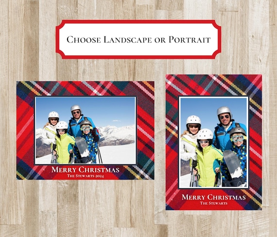 Tartan Plaid Christmas Card | Holiday Photo Card | Preppy Christmas Card | Landscape Xmas Card | Digital File OR Printed Cards | 2 Sides